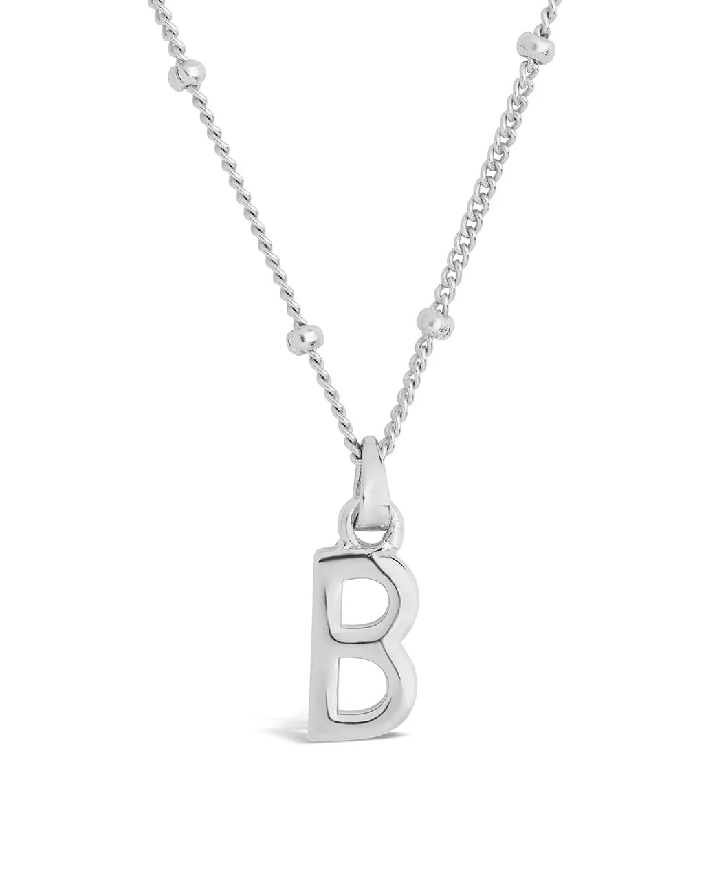 Sterling Silver Initial Necklace with Beaded Chain