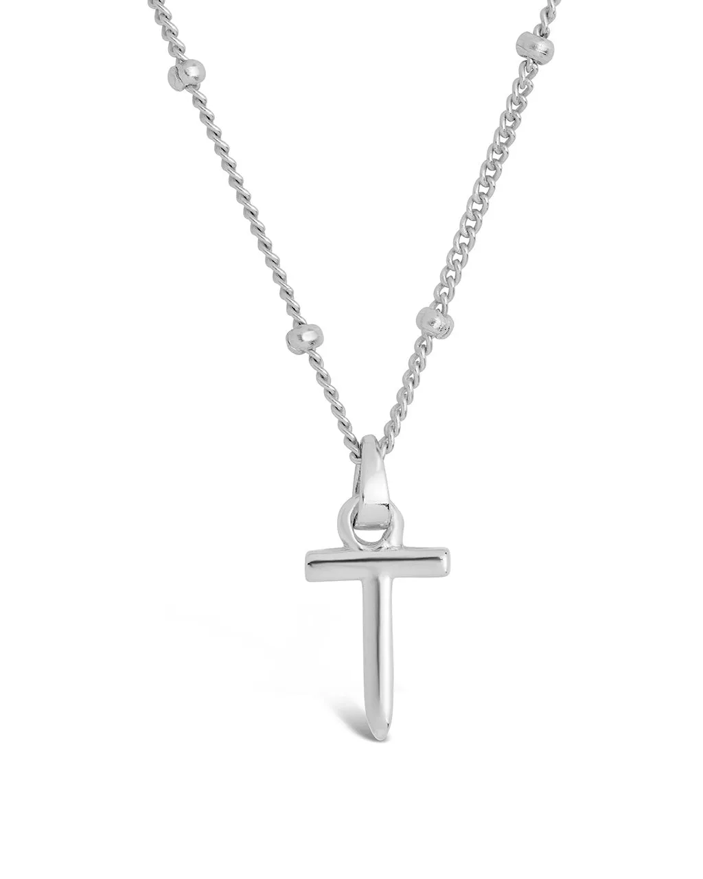 Sterling Silver Initial Necklace with Beaded Chain