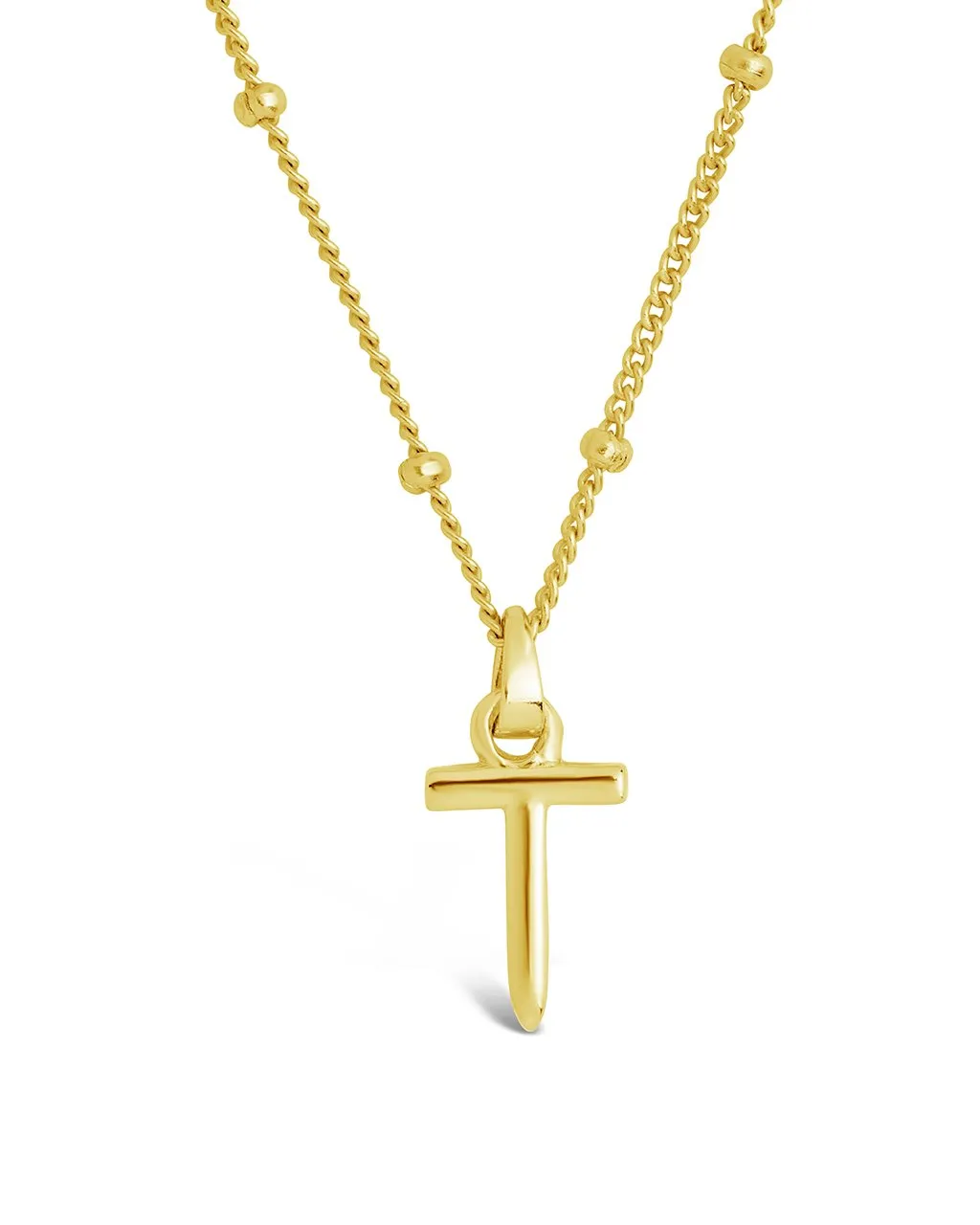 Sterling Silver Initial Necklace with Beaded Chain
