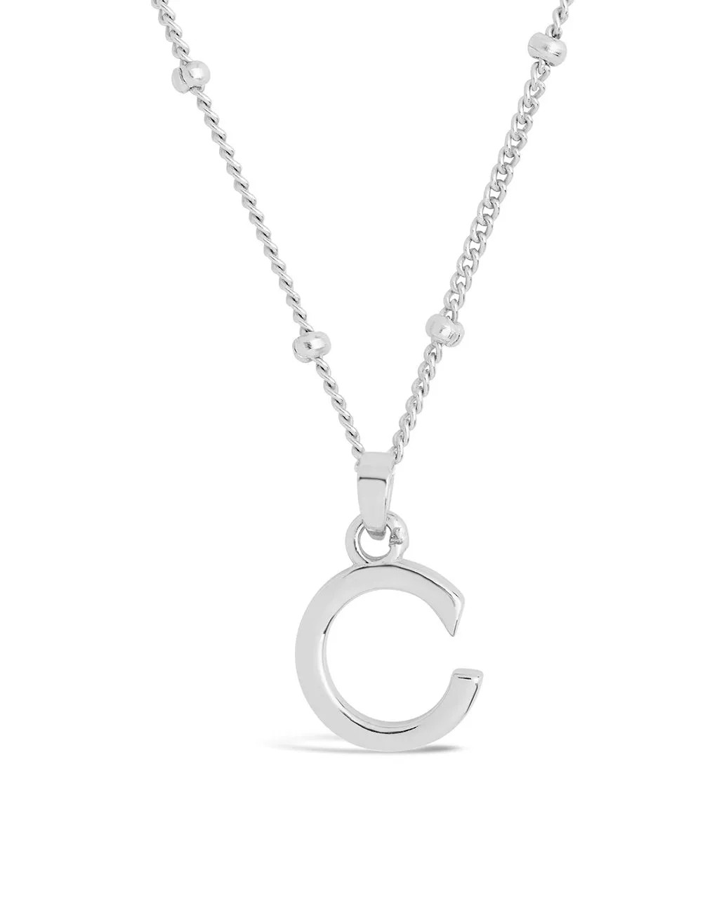 Sterling Silver Initial Necklace with Beaded Chain