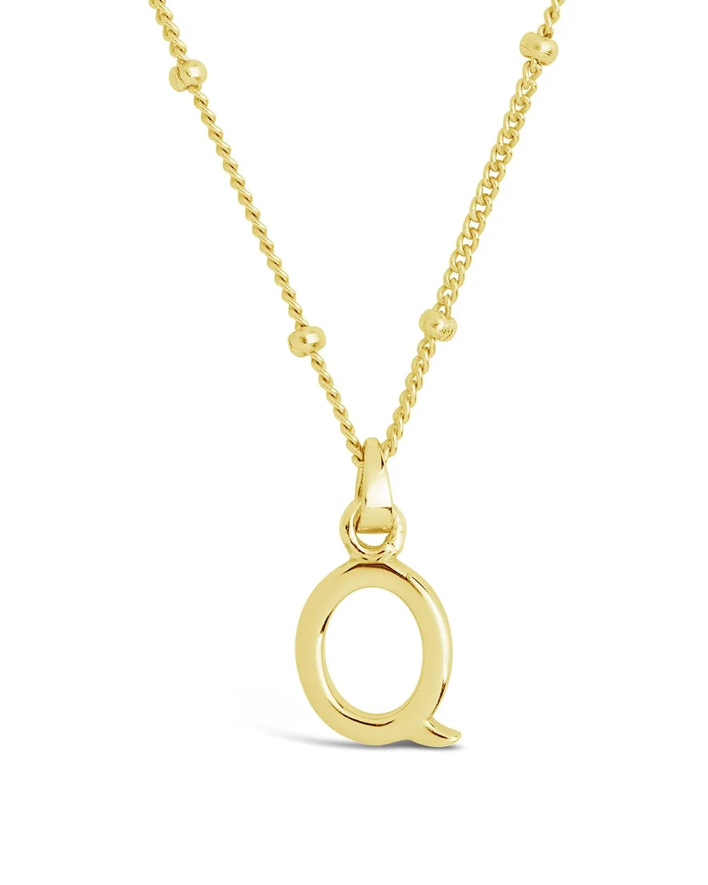 Sterling Silver Initial Necklace with Beaded Chain