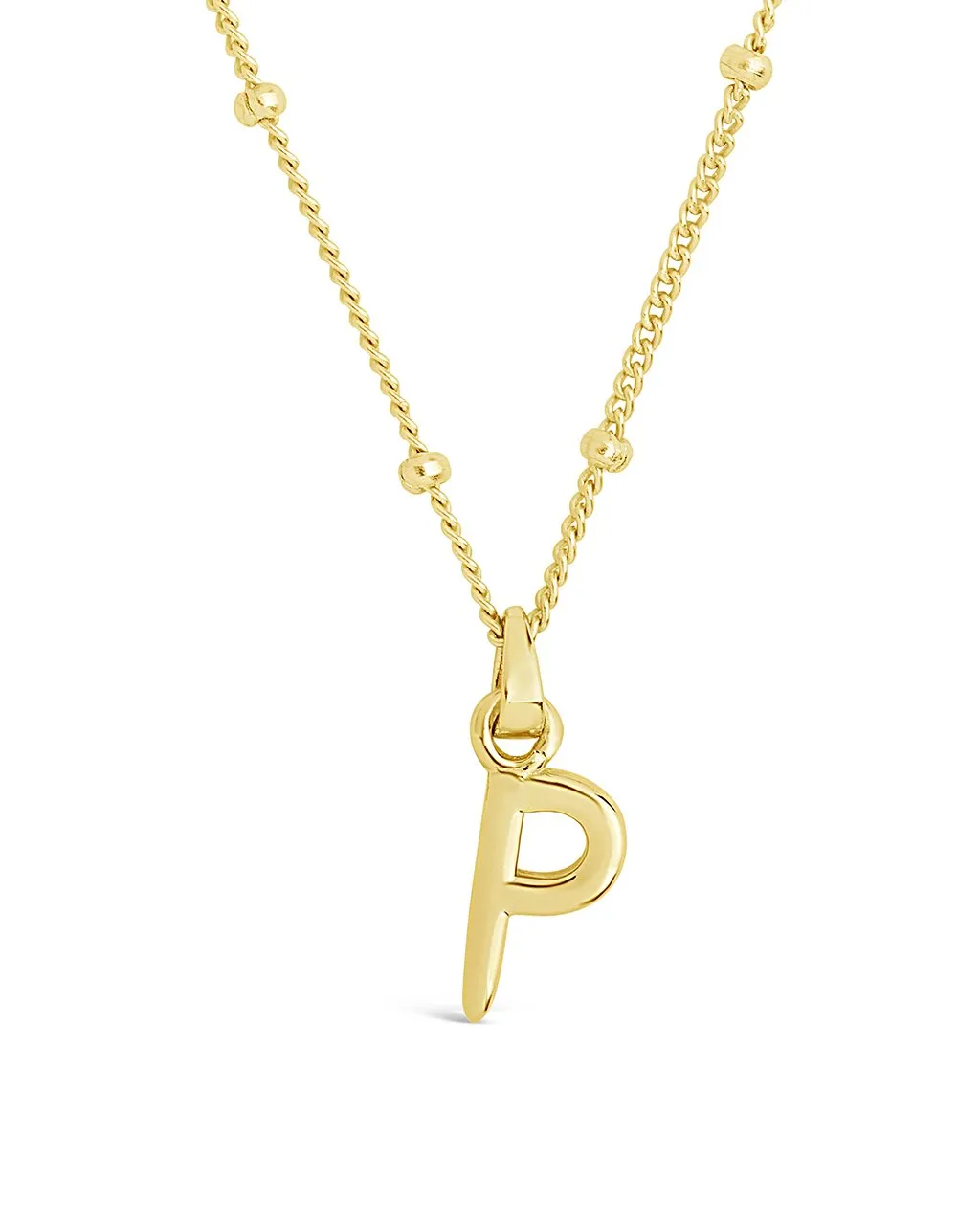 Sterling Silver Initial Necklace with Beaded Chain