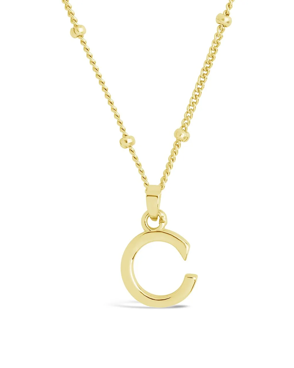 Sterling Silver Initial Necklace with Beaded Chain