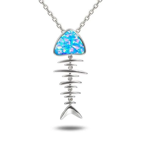 Sterling Silver Opal Fish Bone Pendant by Alamea