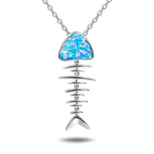 Sterling Silver Opal Fish Bone Pendant by Alamea