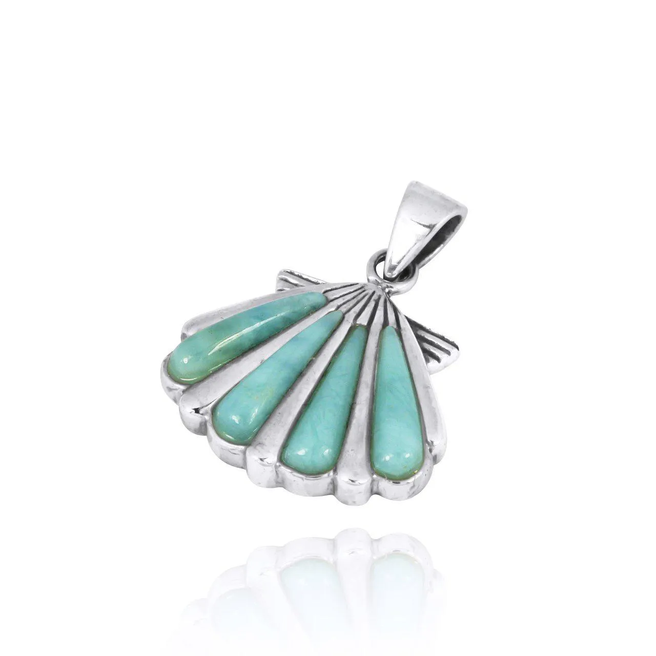 Sterling Silver Seashell Pendant Necklace with Larimar