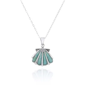 Sterling Silver Seashell Pendant Necklace with Larimar