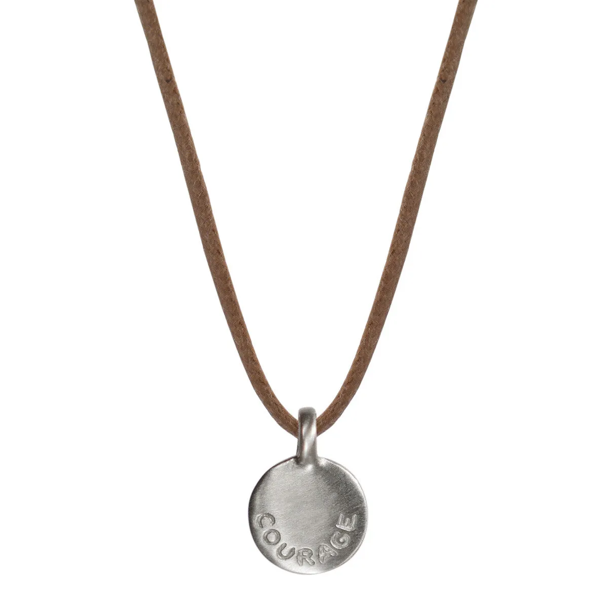 Sterling Silver Small Courage Pendant on Natural Cord