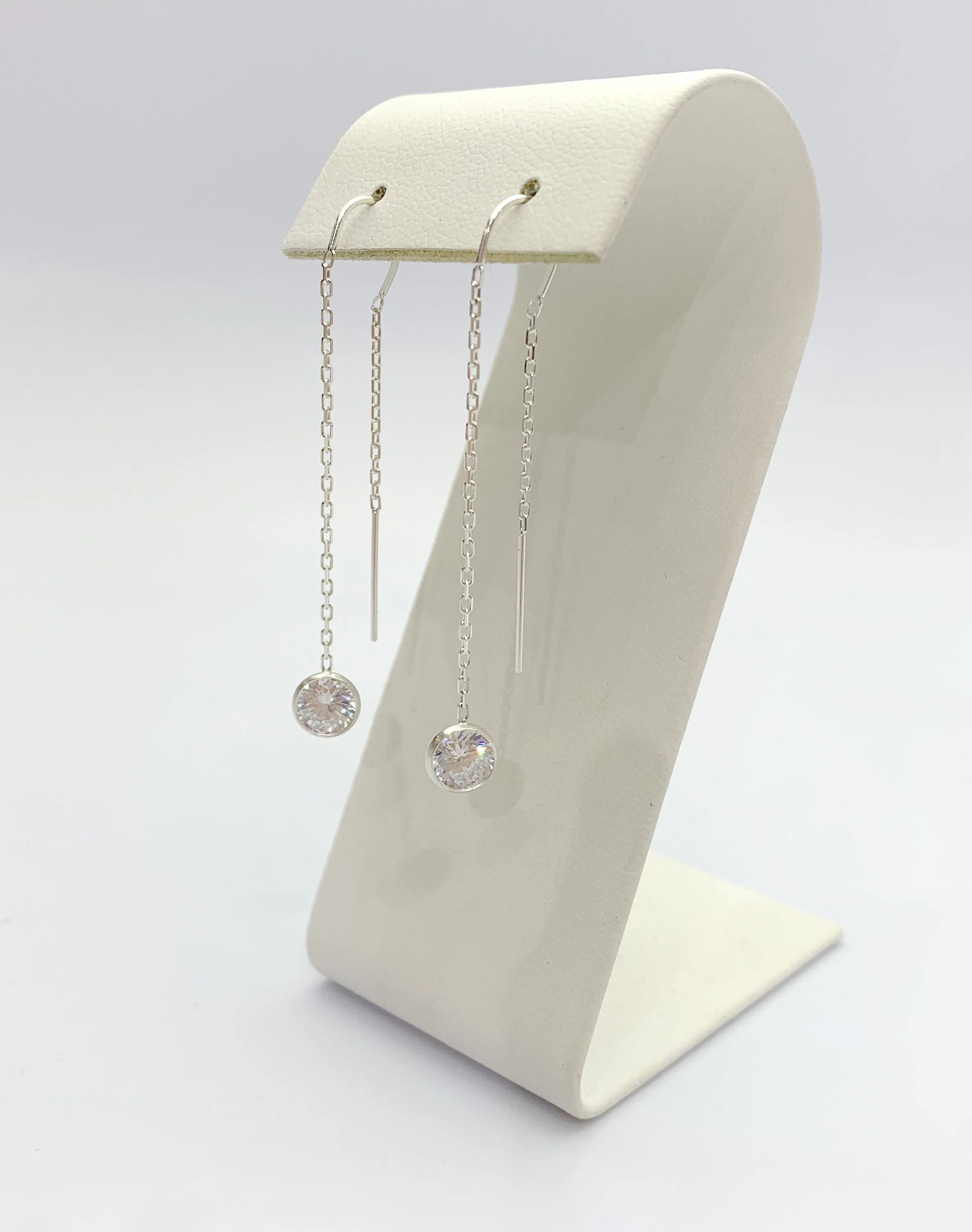 Sterling Silver U Threader Cable Chain Earrings with 6mm White Cubic Zirconia Stones