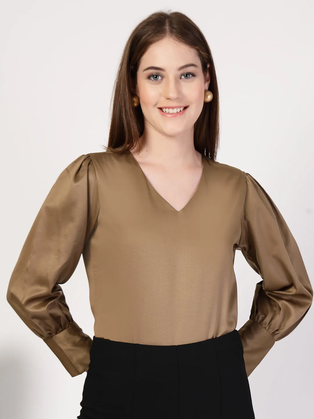 Style Quotient Women Bronze Satin Top