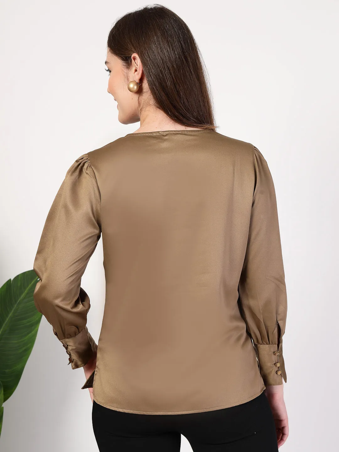 Style Quotient Women Bronze Satin Top