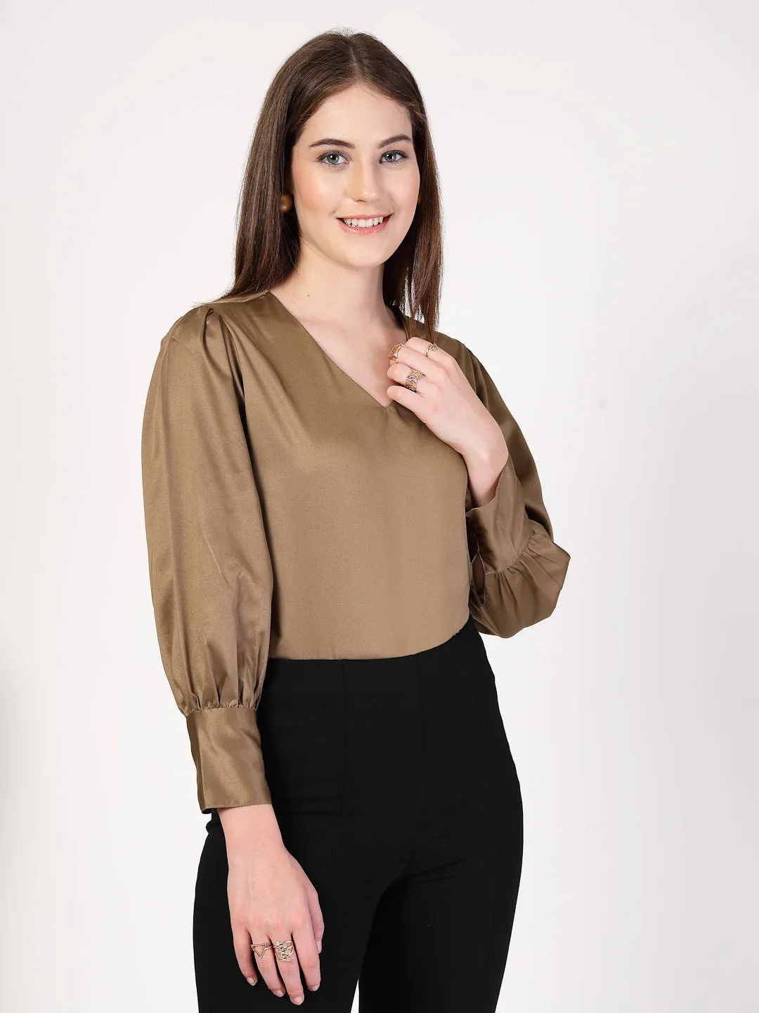 Style Quotient Women Bronze Satin Top