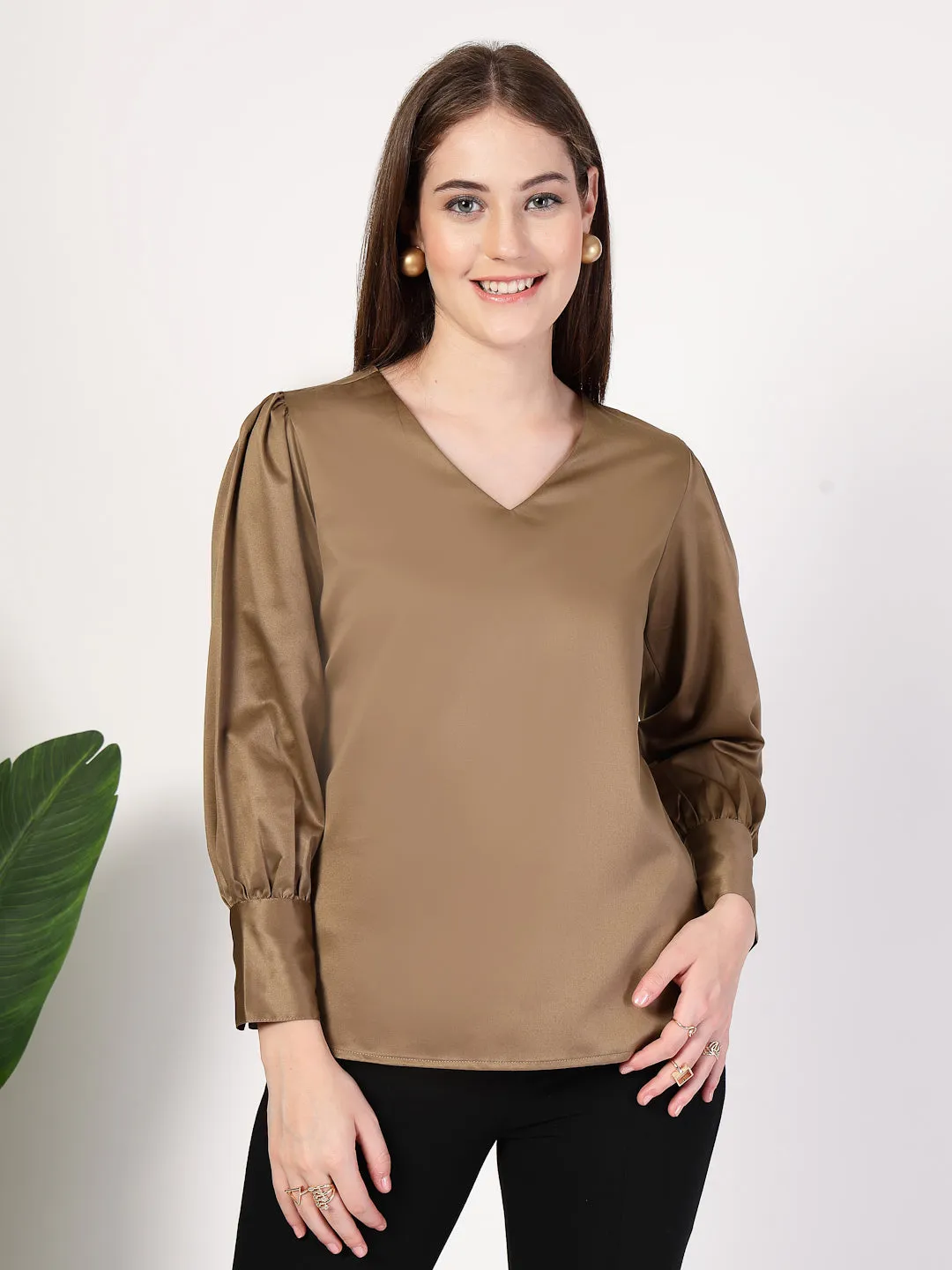 Style Quotient Women Bronze Satin Top