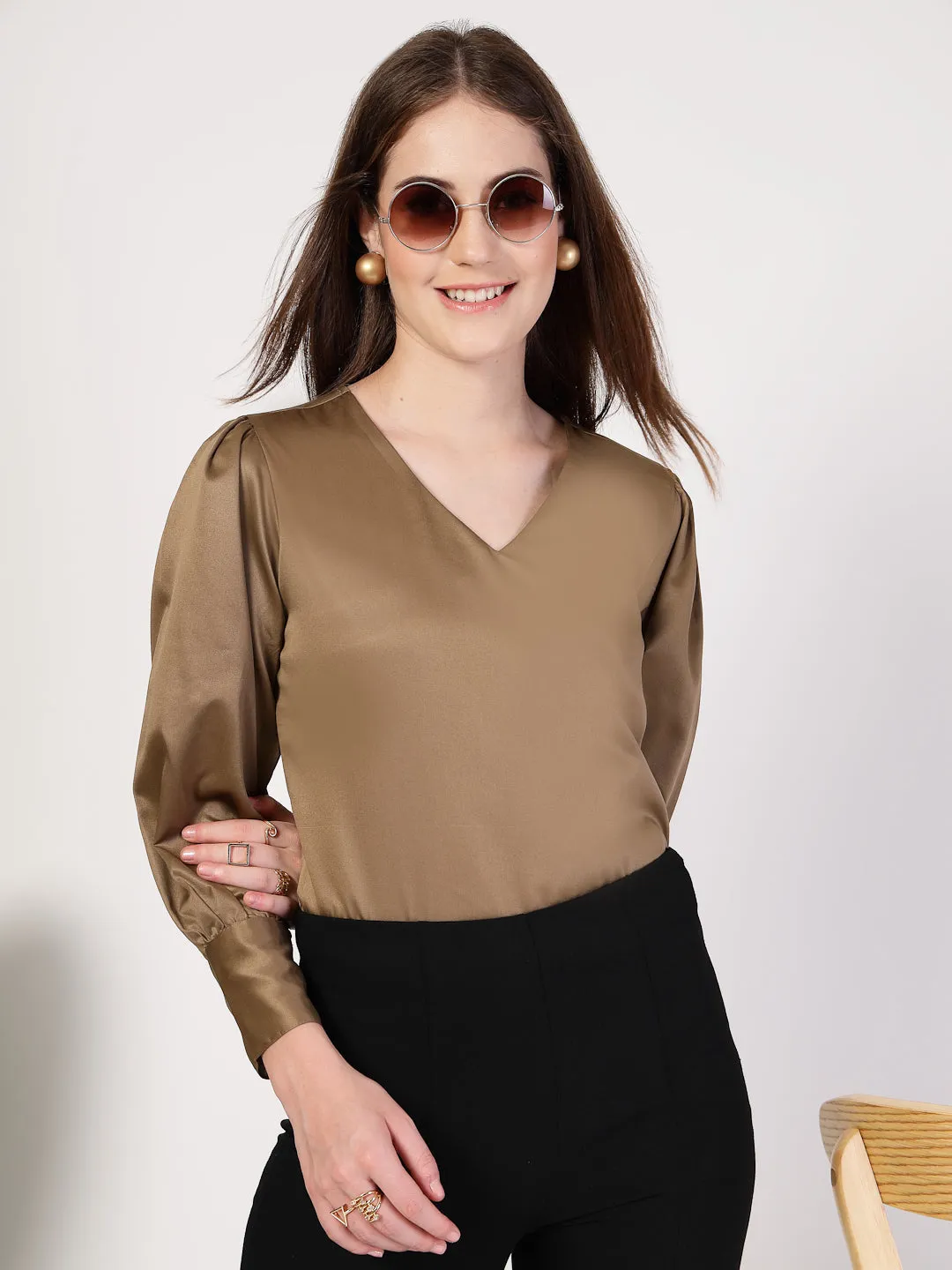 Style Quotient Women Bronze Satin Top