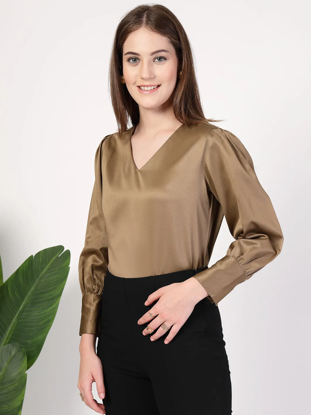 Style Quotient Women Bronze Satin Top
