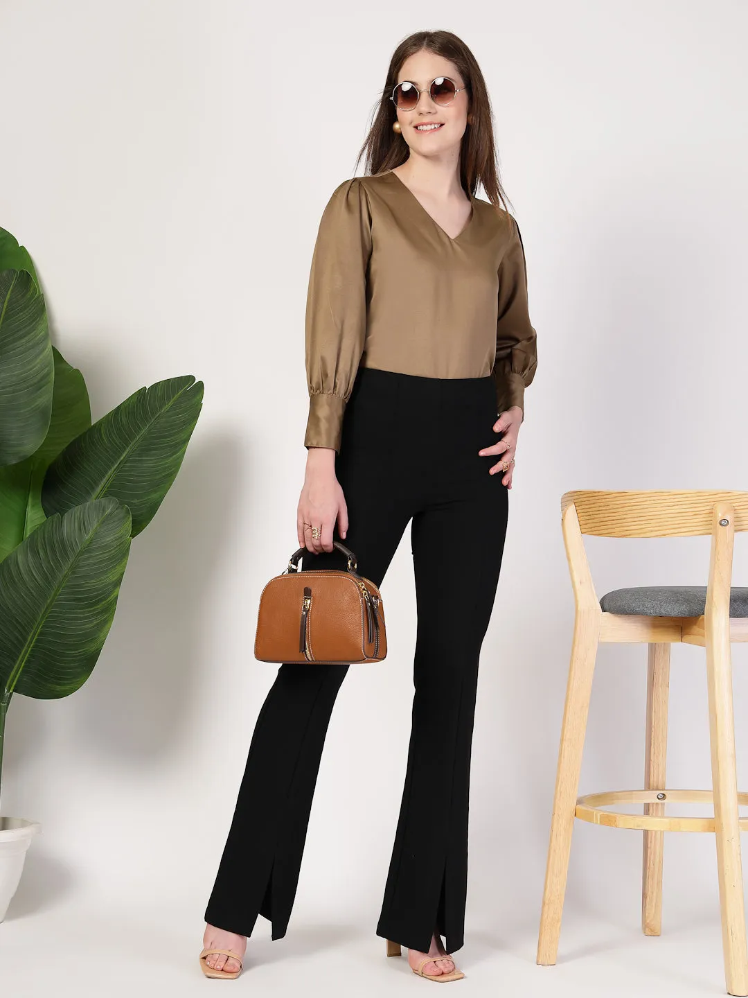 Style Quotient Women Bronze Satin Top