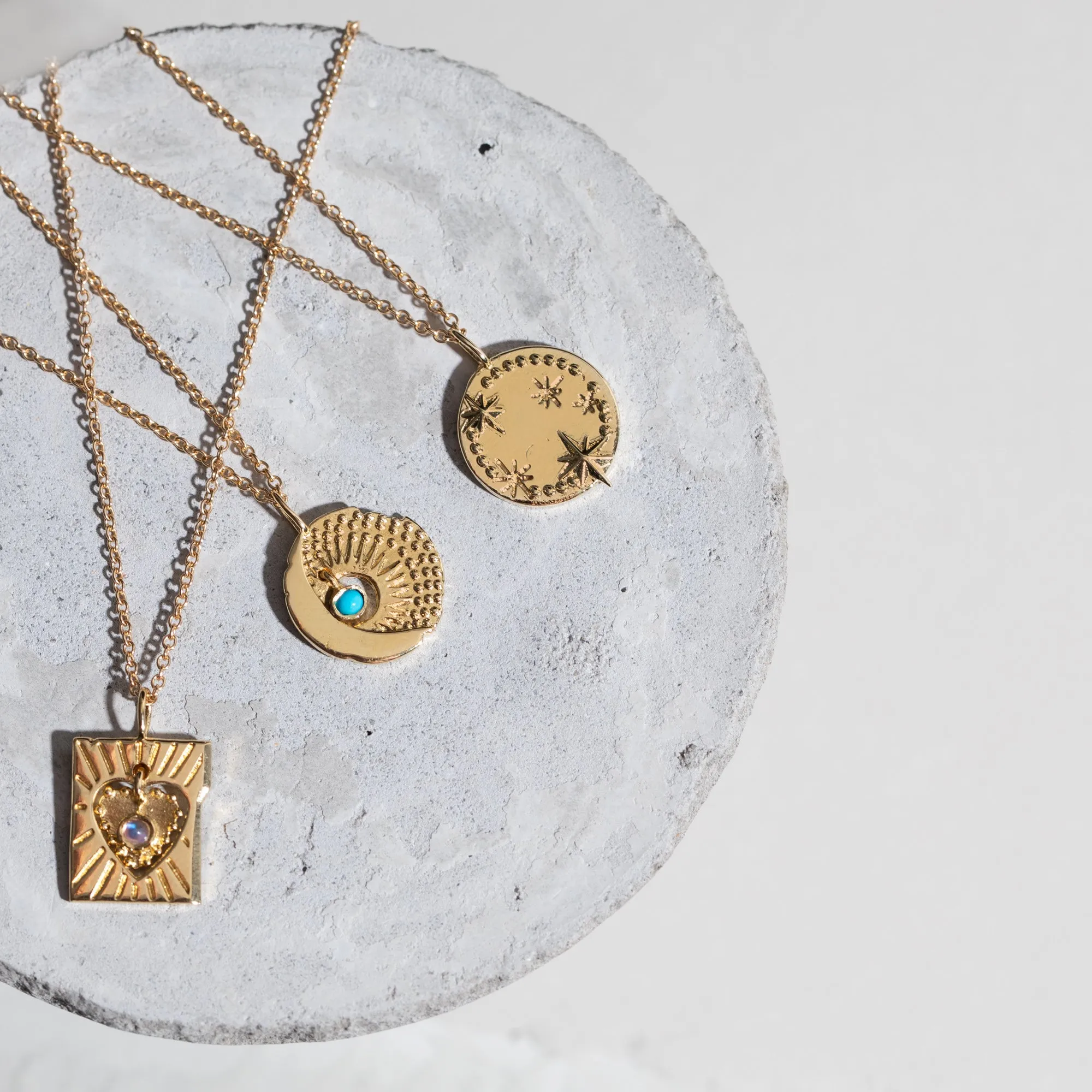 Sun and Moon Charm Necklace in Turquoise