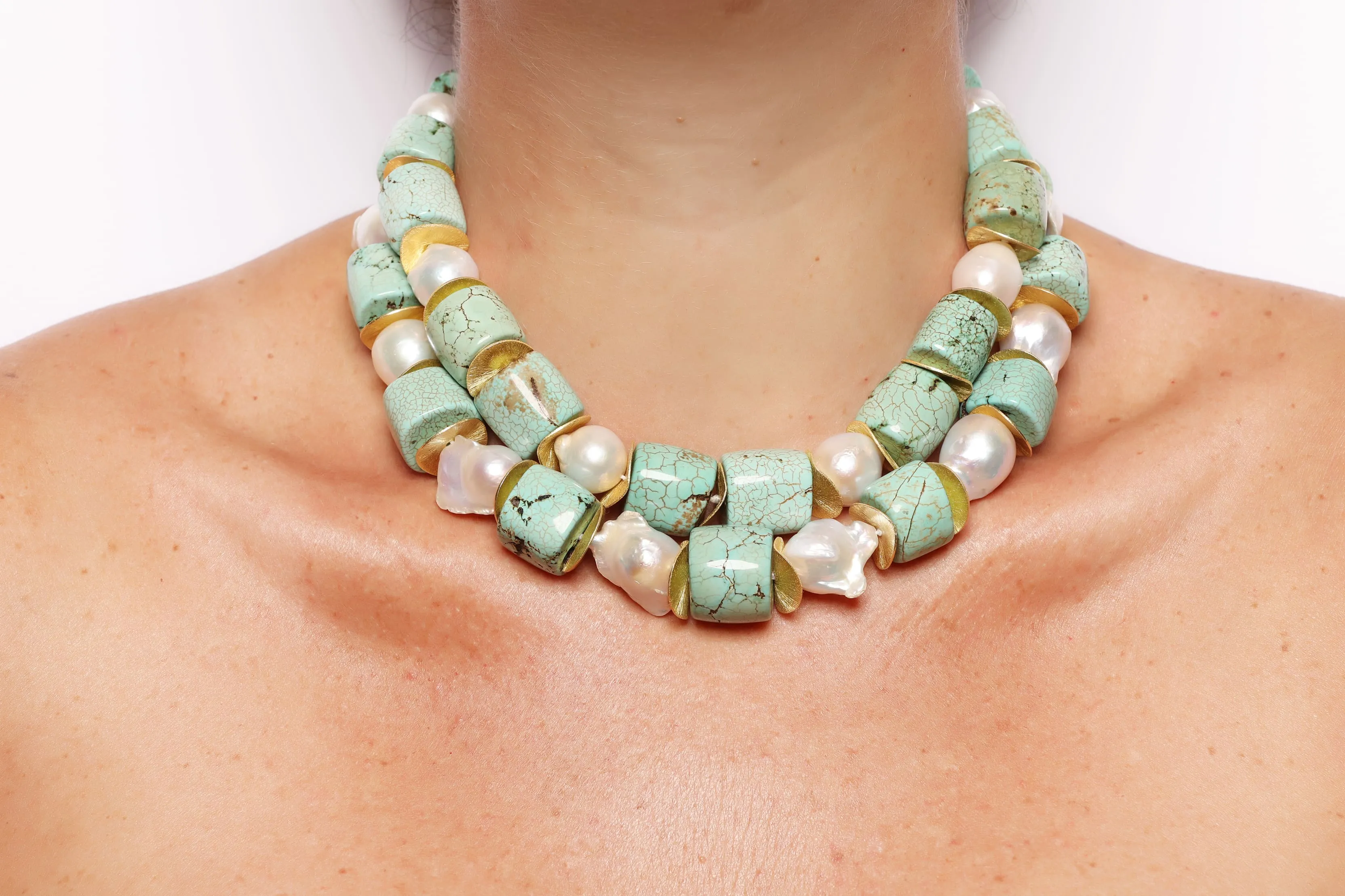Sunset Large In Turquoise And Baroque Pearls