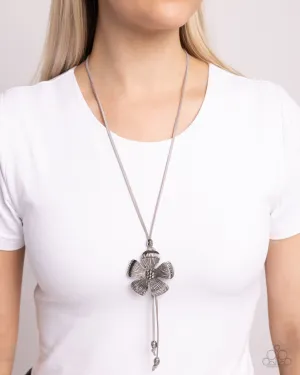 Sunset Structure - Silver - Textured Flower Gray Cord Paparazzi Bolo Necklace