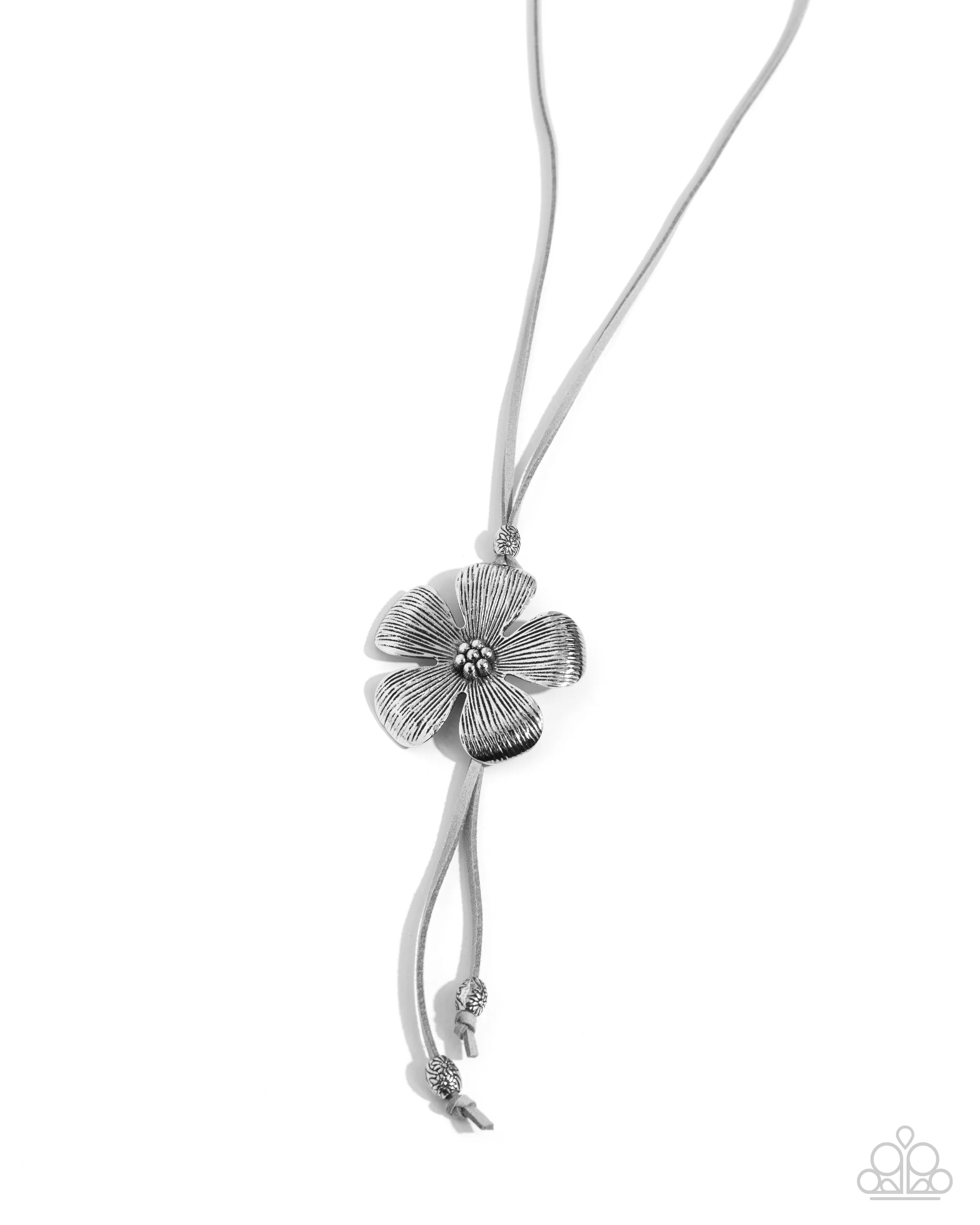 Sunset Structure - Silver - Textured Flower Gray Cord Paparazzi Bolo Necklace