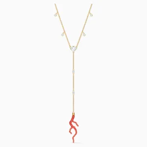 Swarovski,Shell Y Necklace,Red, Gold-Tone,One Size