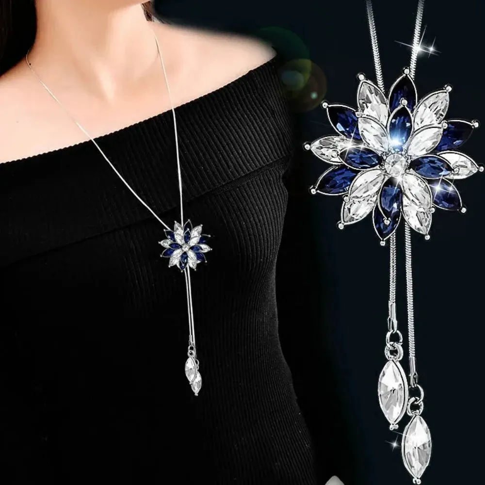 Sweater Chain Long Crystal Snow Pendant Water Drop Accessories  Decoration Necklace Jewelry