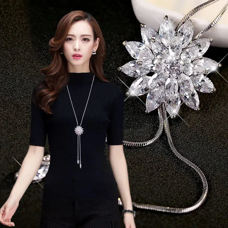Sweater Chain Long Crystal Snow Pendant Water Drop Accessories  Decoration Necklace Jewelry