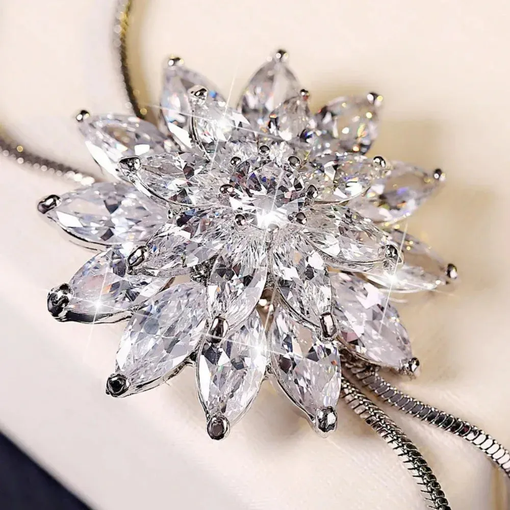 Sweater Chain Long Crystal Snow Pendant Water Drop Accessories  Decoration Necklace Jewelry