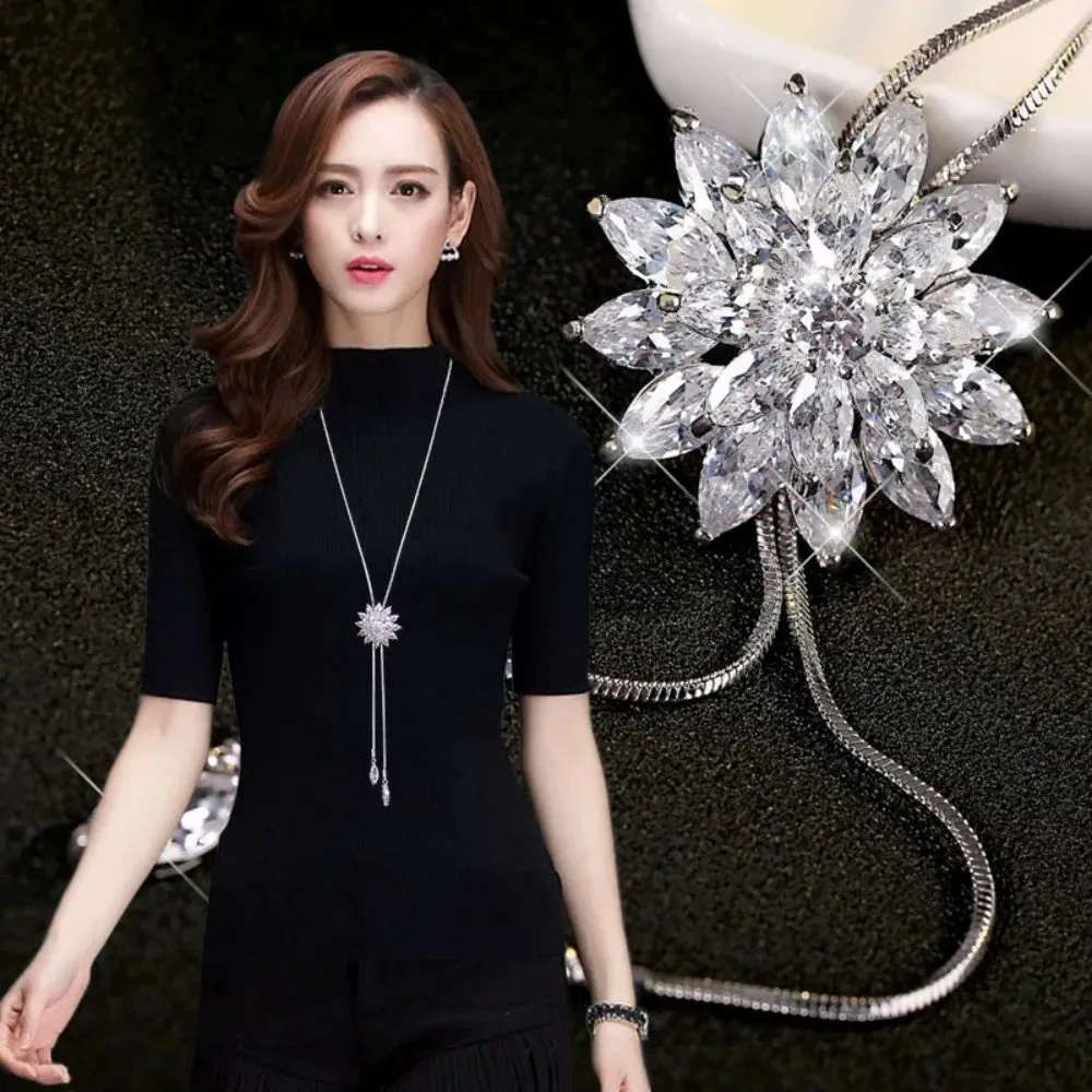 Sweater Chain Long Crystal Snow Pendant Water Drop Accessories  Decoration Necklace Jewelry