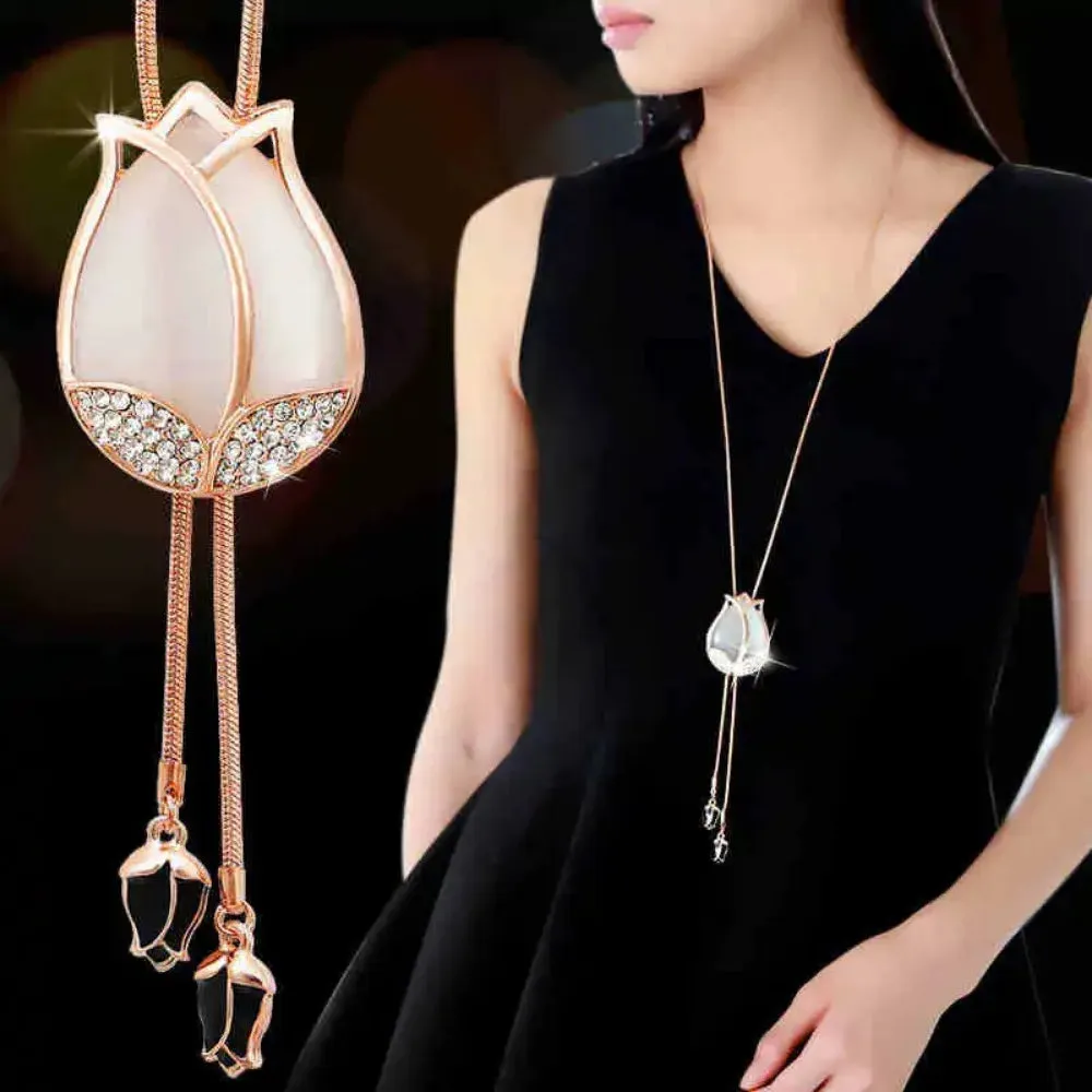 Sweater Chain Long Crystal Snow Pendant Water Drop Accessories  Decoration Necklace Jewelry