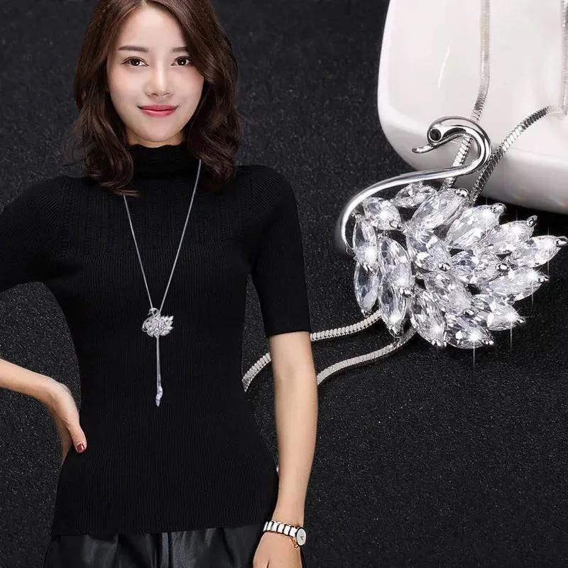 Sweater Chain Long Crystal Snow Pendant Water Drop Accessories  Decoration Necklace Jewelry