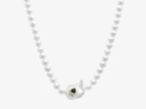 Sweet Tart Baroque Pearl Choker with Blue Topaz Trillion Inset
