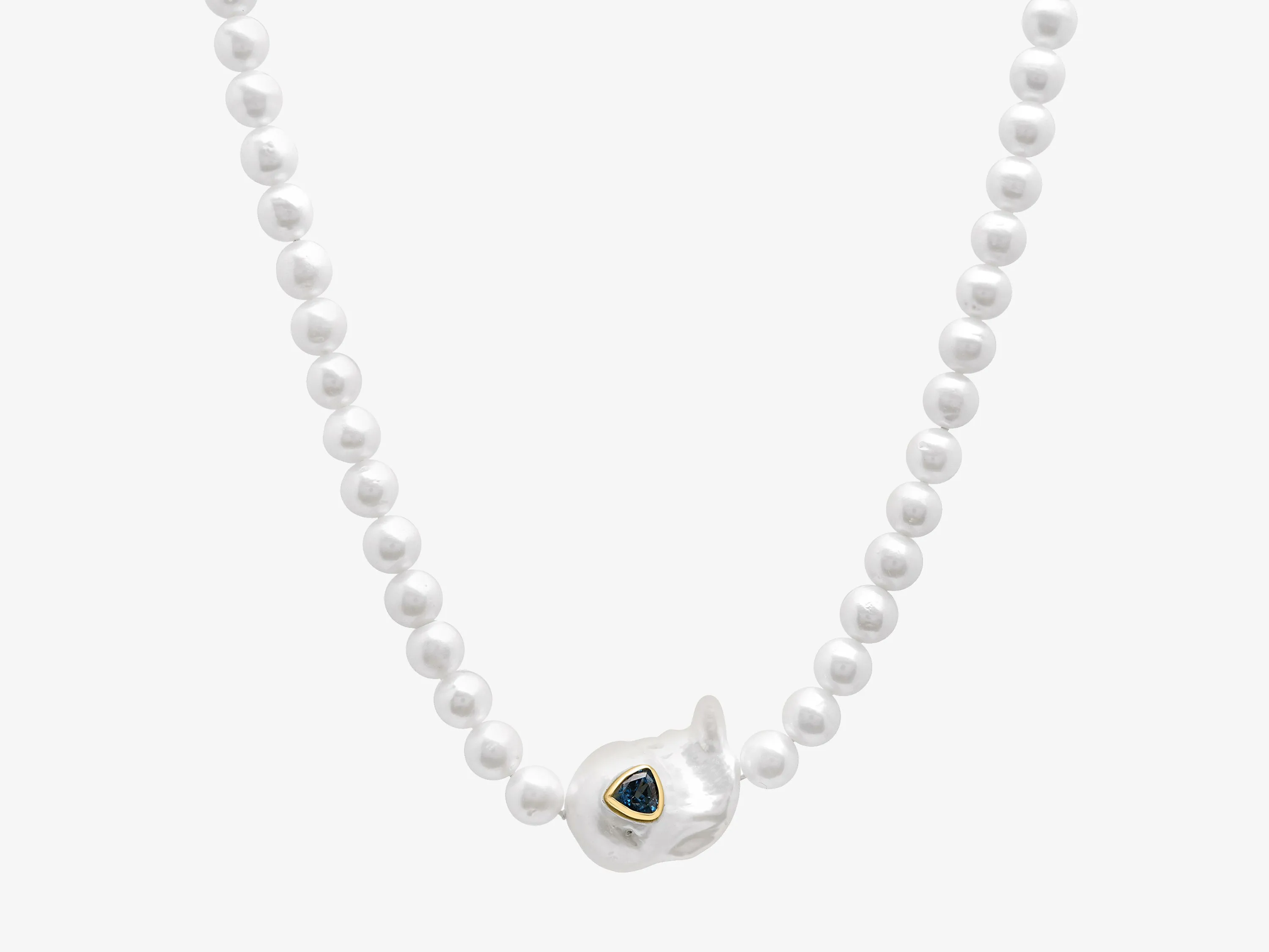Sweet Tart Baroque Pearl Choker with Blue Topaz Trillion Inset