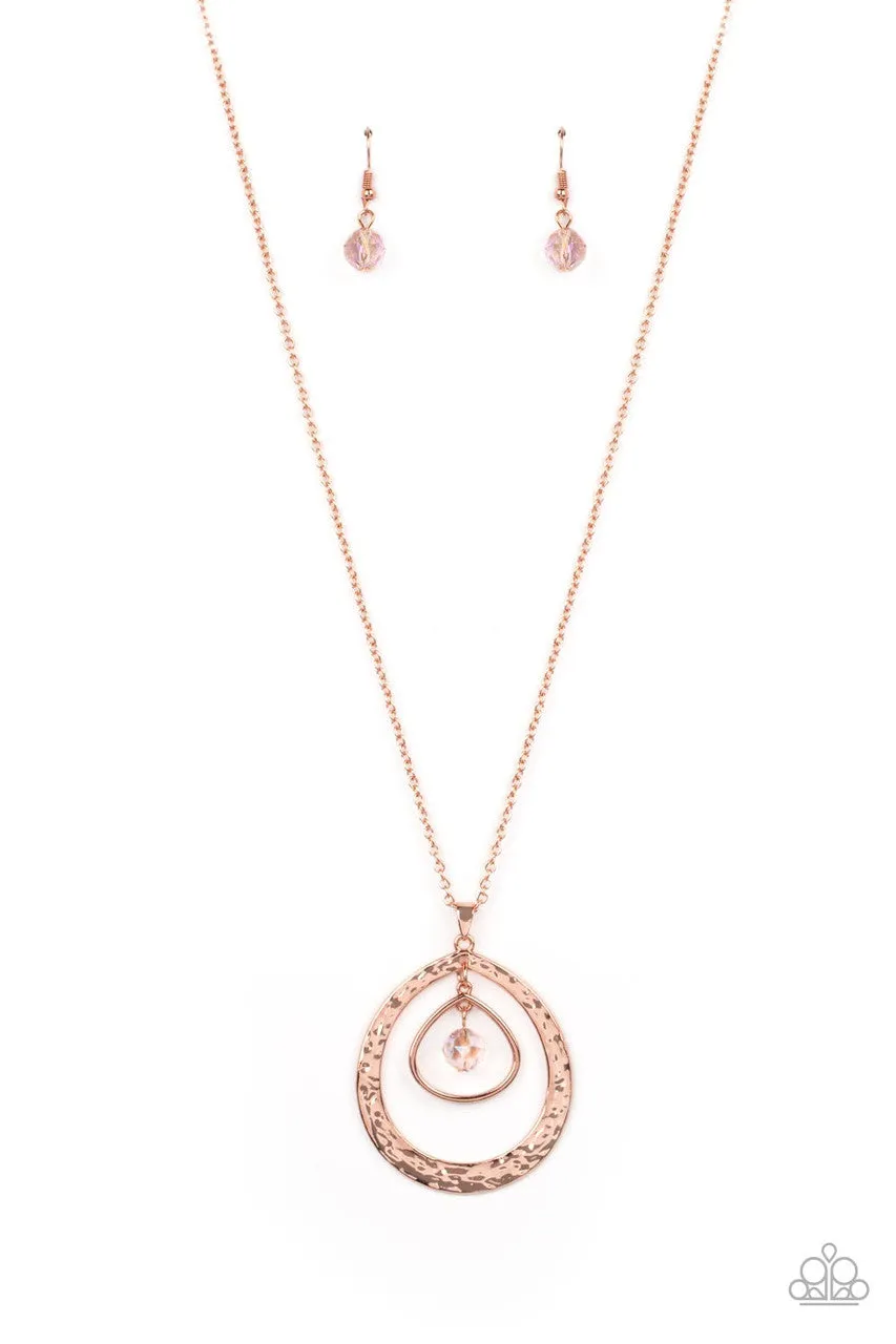 Tasteful Teardrops - Copper - Peach Iridescent Bead Teardrop Pendant Paparazzi Long Necklace