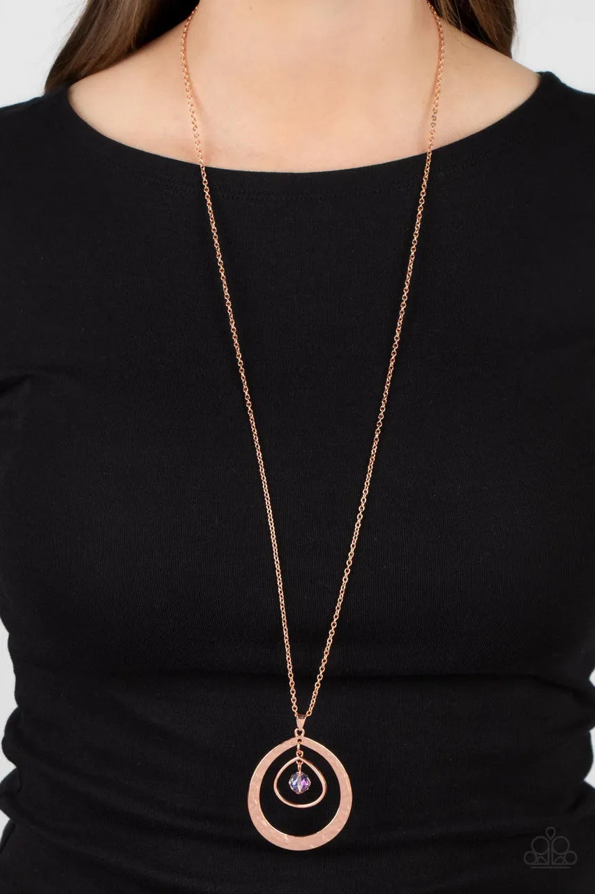 Tasteful Teardrops - Copper - Peach Iridescent Bead Teardrop Pendant Paparazzi Long Necklace