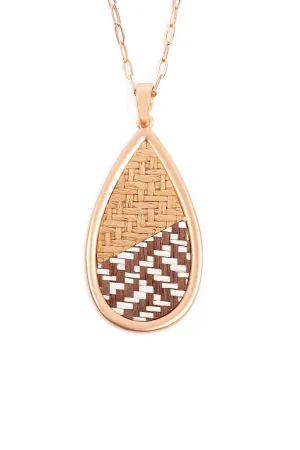 Teardrop Shape Rattan Pendant Necklace Matte Gold Brown - Pack of 6