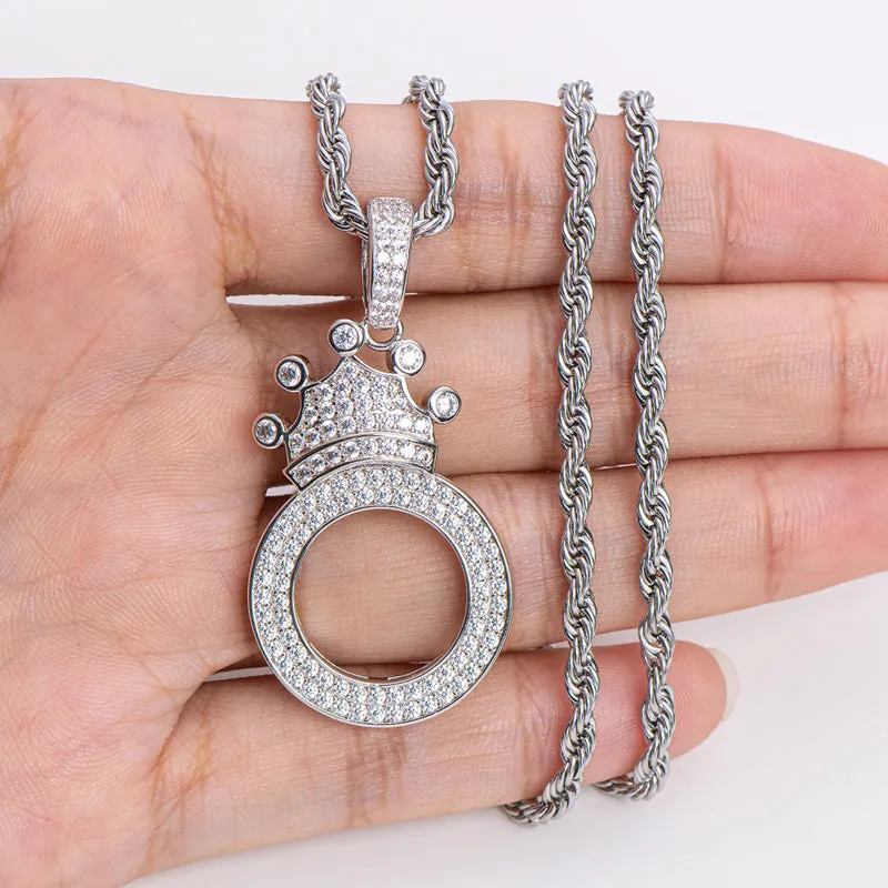 The Letter O Created Diamond Crown Hip Hop Rope Chain Pendant Necklace 23.62''