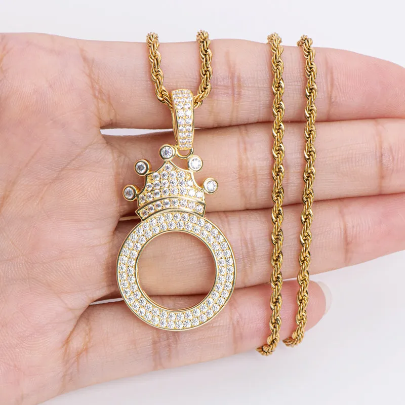 The Letter O Created Diamond Crown Hip Hop Rope Chain Pendant Necklace 23.62''