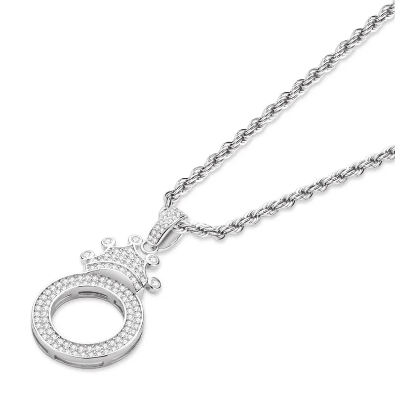 The Letter O Created Diamond Crown Hip Hop Rope Chain Pendant Necklace 23.62''