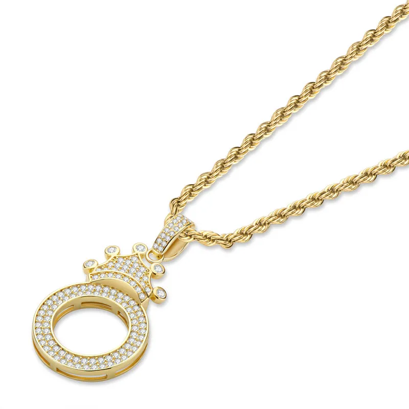 The Letter O Created Diamond Crown Hip Hop Rope Chain Pendant Necklace 23.62''