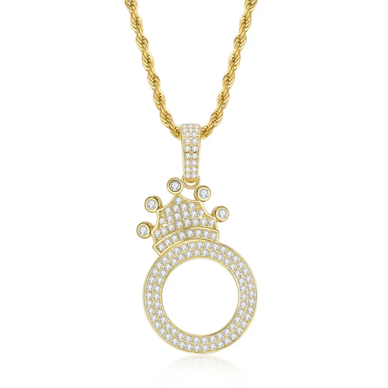 The Letter O Created Diamond Crown Hip Hop Rope Chain Pendant Necklace 23.62''