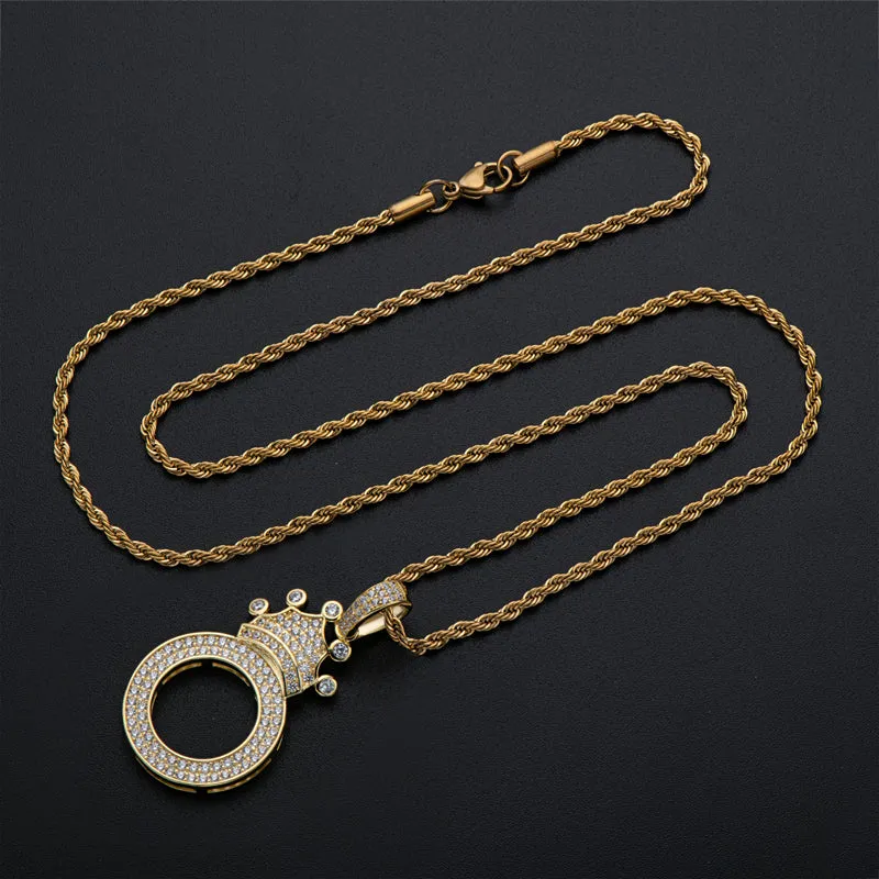 The Letter O Created Diamond Crown Hip Hop Rope Chain Pendant Necklace 23.62''
