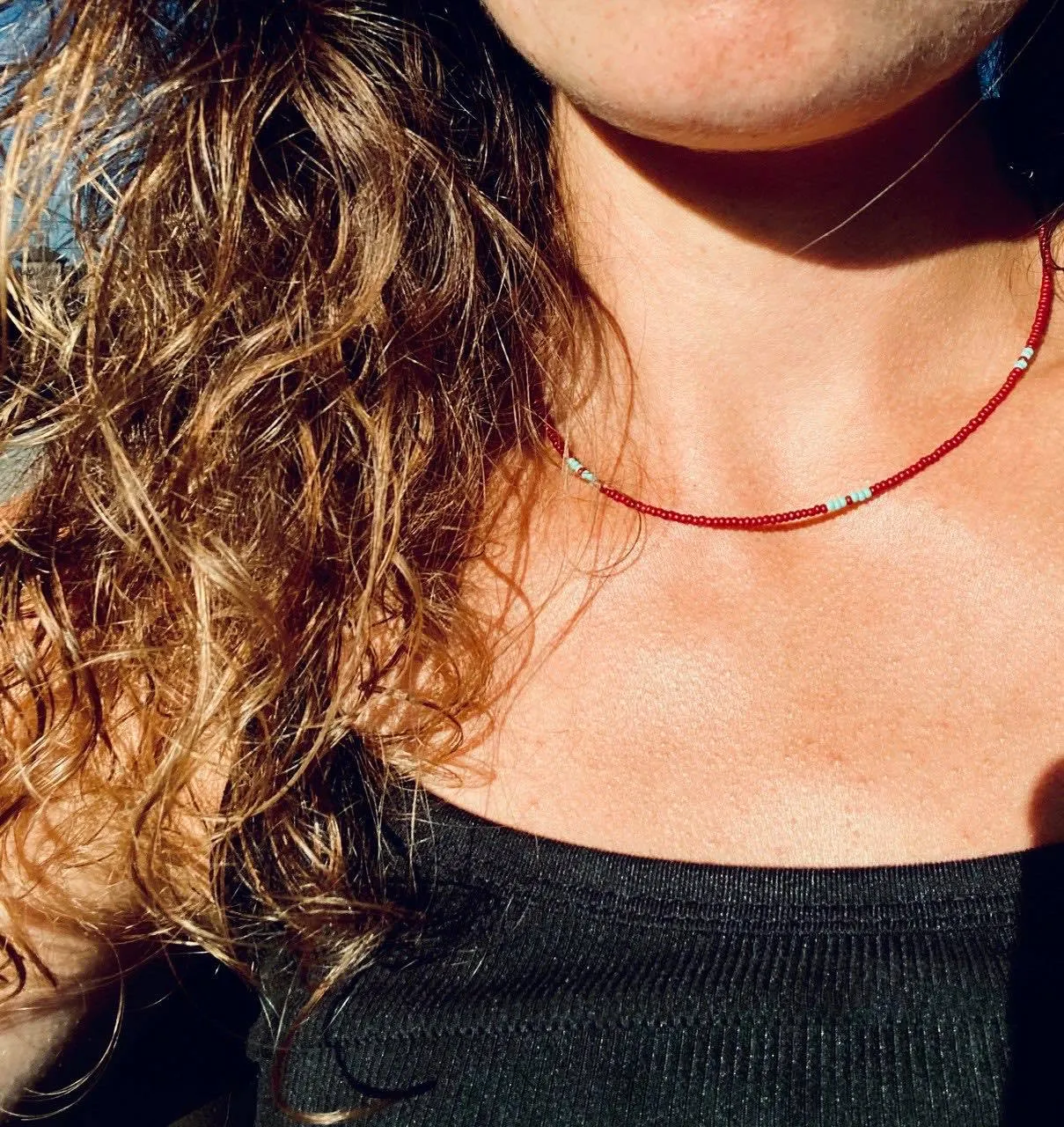 The Oakley Red & Turquoise Choker