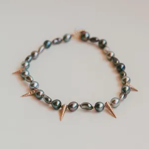 THE PERNILLA choker - Tahitian Pearls and 14KT Gold Cast Shells