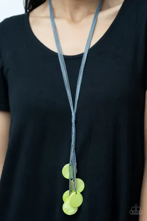 Tidal Tassels - Green - Shell Disc Gray Cord Paparazzi Long Necklace - July 2021 Summer Party Pack Exclusive