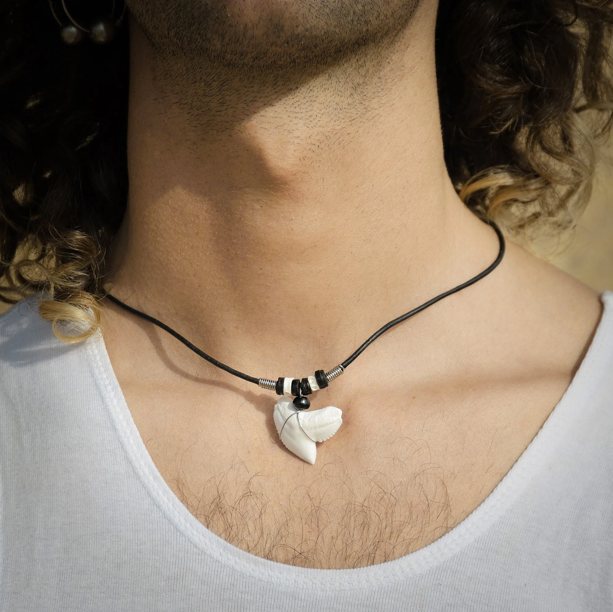 Tiger Shark Tooth On Leather Cord c185