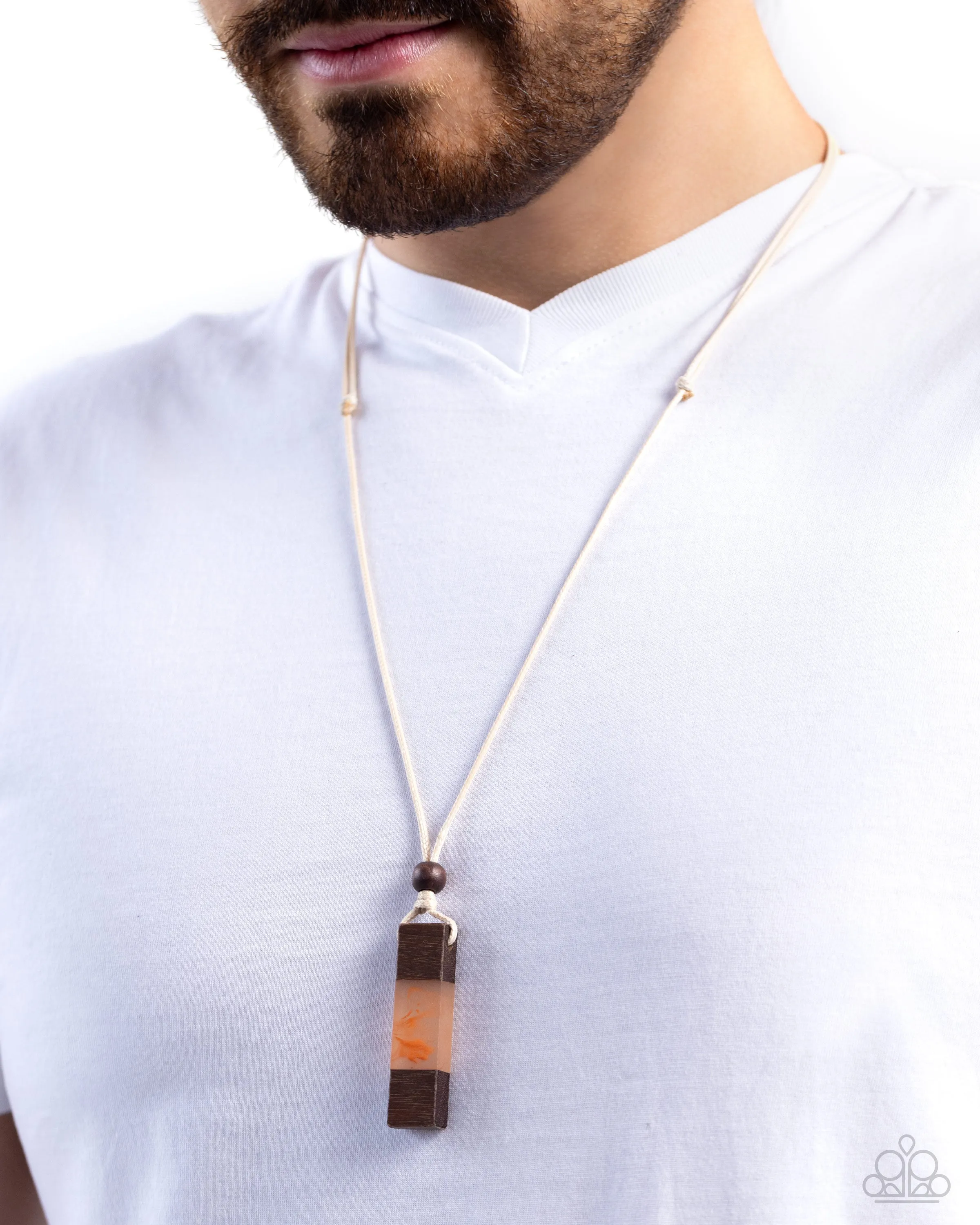 Timber Totem - Orange - Acrylic and Wooden Pendant Paparazzi Cord Men's Necklace