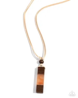 Timber Totem - Orange - Acrylic and Wooden Pendant Paparazzi Cord Men's Necklace
