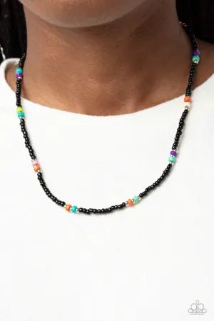 Tis the SEA-SUN - Black - Multi-Colored Sead Bead Paparazzi Short Necklace