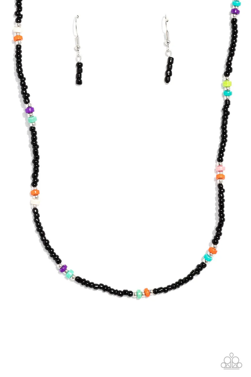Tis the SEA-SUN - Black - Multi-Colored Sead Bead Paparazzi Short Necklace